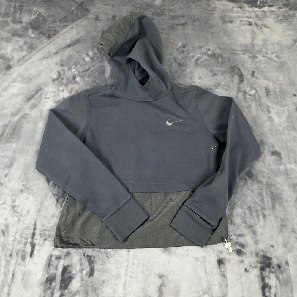 Nike Hoodie Womens XS Black Mesh Mix Media Pullover Sweatshirt 2546